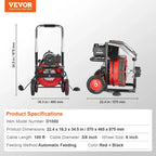 Drain Cleaner Machine 100FT x 1/2 Inch, Auto Feed Sewer Snake Auger on Wheels, 550W Portable Drain Cleaning Machine with 8 Cutters & Air-activated Foot for 2" to 4" Pipes - image 4