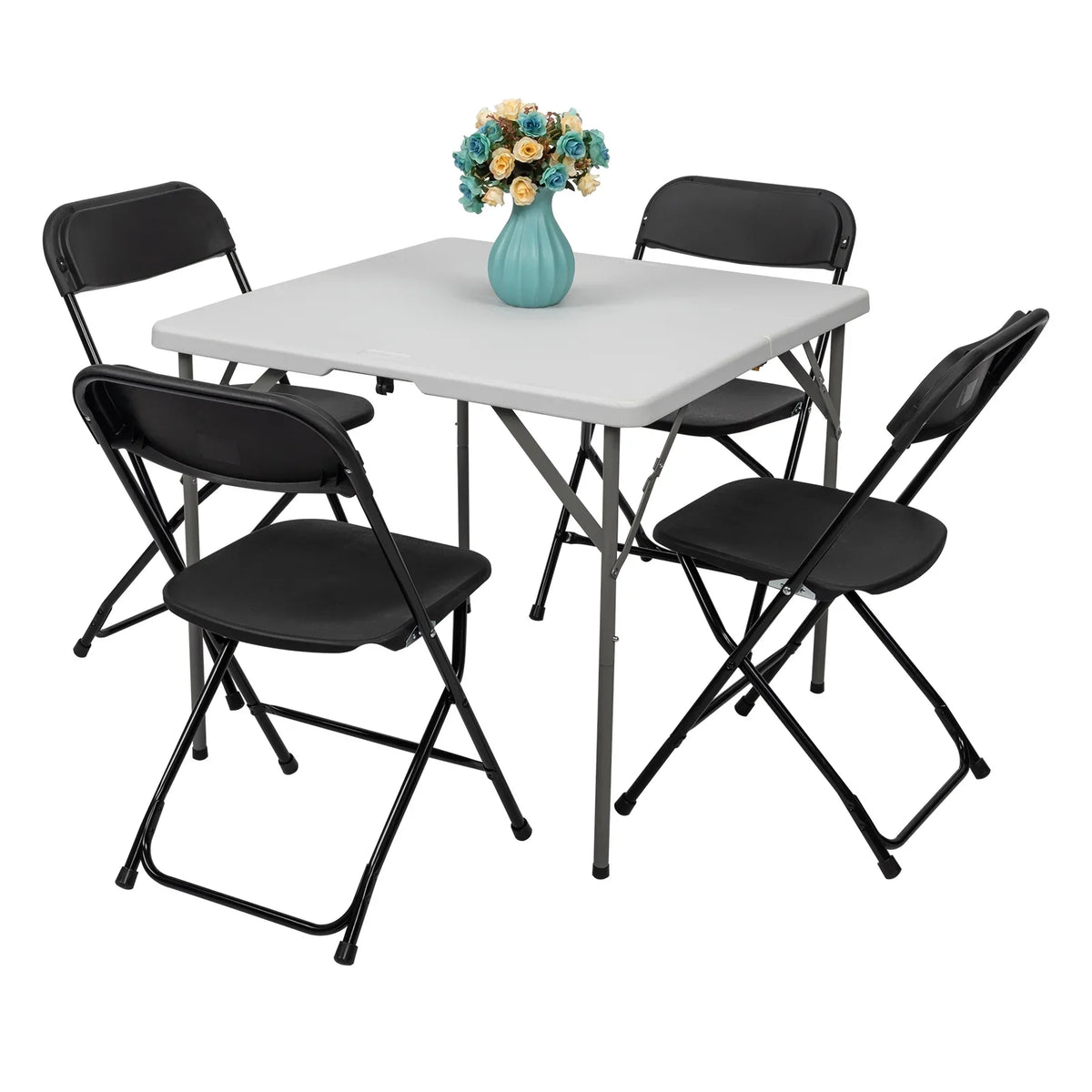 Ktaxon 6ft White Folding Table and 10 Pack Folding Chairs Black, Plastic Table and Chair Set - image 3