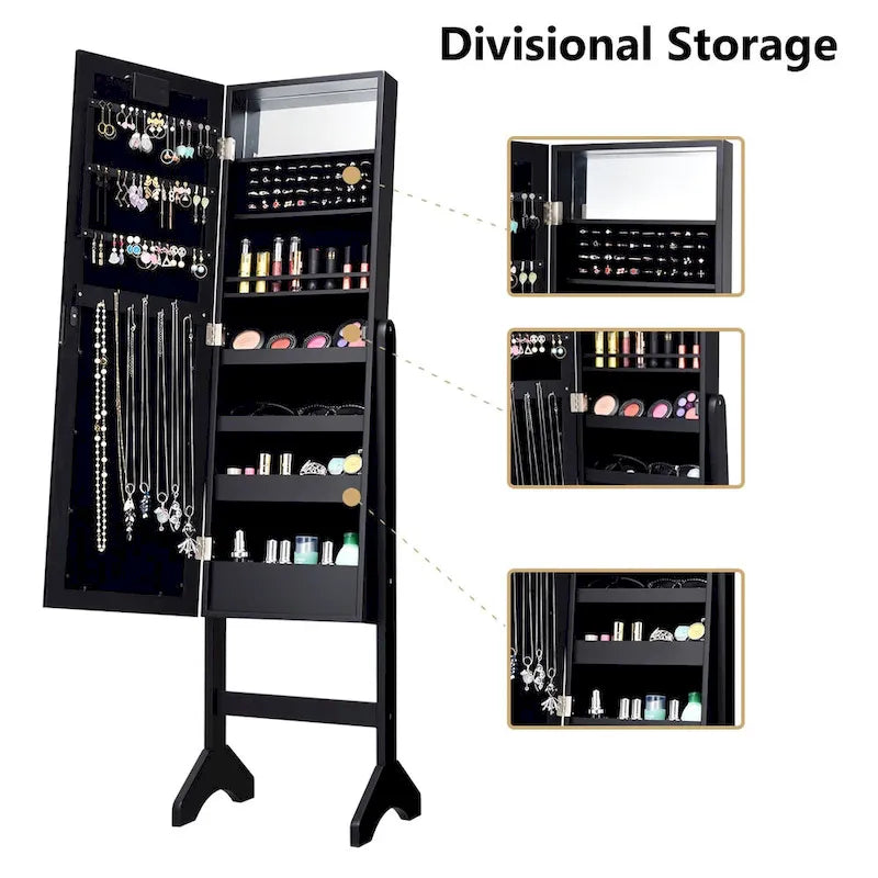 Costway Black Mirrored Jewelry Cabinet Organizer with 18 LED Lights - image 5