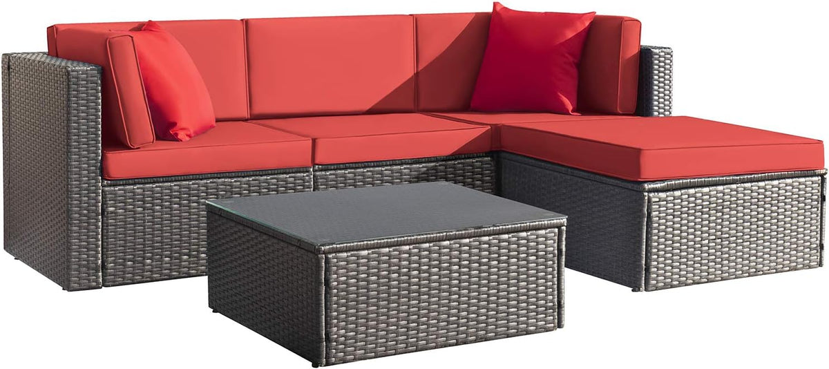 Devoko 5 Pieces Patio Furniture Sets All Weather Outdoor Sectional Patio Sofa Manual Weaving Wicker Rattan Patio Seating Sofas with Cushion and Glass Table(Beige) - image 46