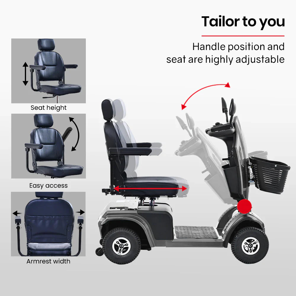 EQUIPMED Mobility Scooter, S-XXL comfortable size for all riders, 30km Max Range, 180kg capacity, Grey - image 4