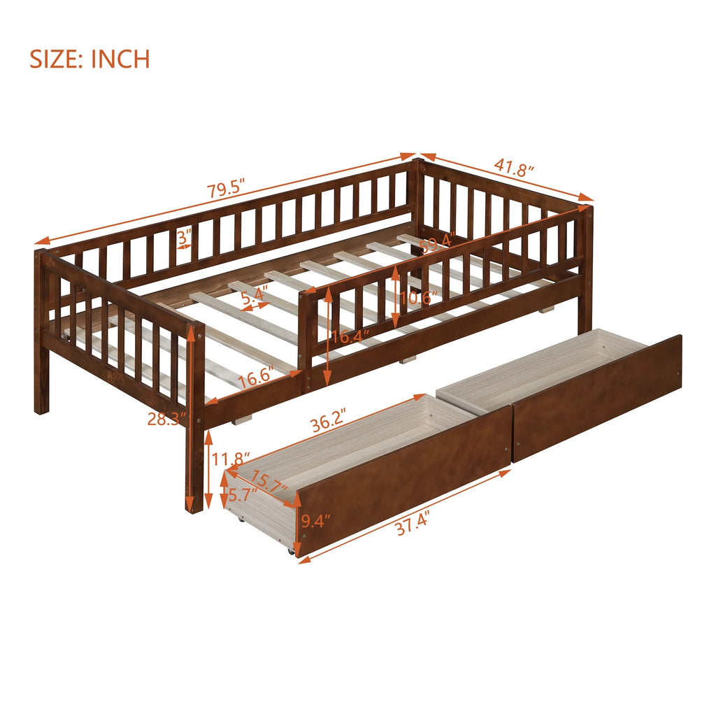 Holaki Twin Size Wood Bed with Guardrails and 2 Storage Drawers for Kids, Gray - image 22