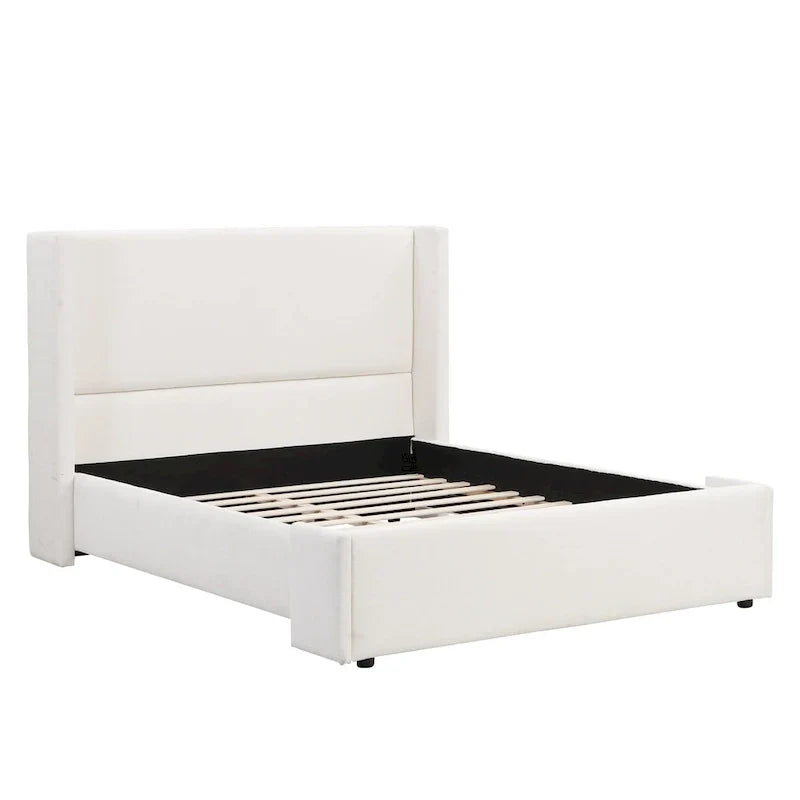 Isabella Queen White Upholstered Bed with Tall Wingback Headboard by Christopher Knight Home - image 9