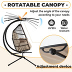 Outdoor Swing Loveseat with Stand, Foldable Hanging Chair, Hammock Cushion, and Awning, Double Egg Chair - Beige - image 13