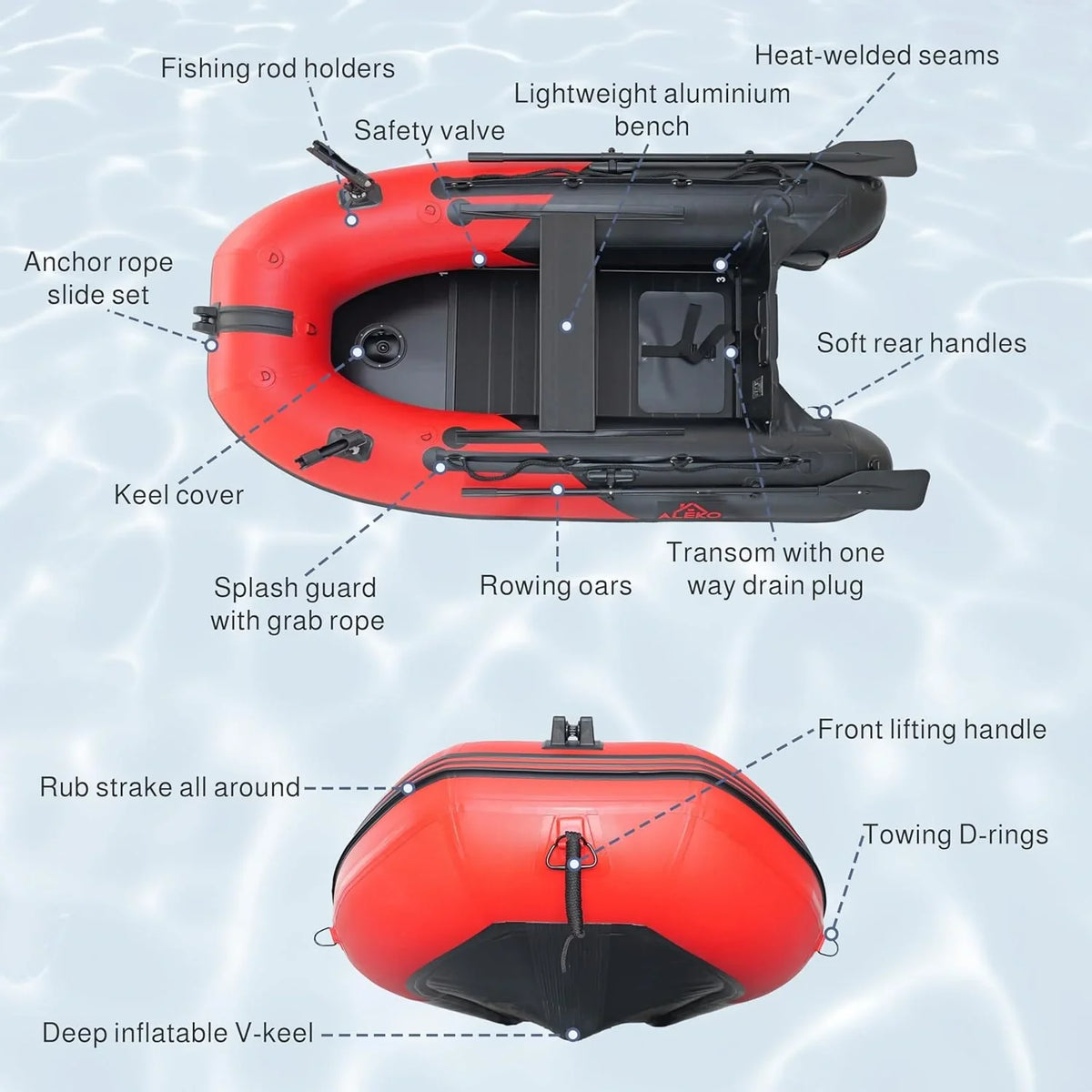 Inflatable Boat / Yacht Dinghy Tender Raft / Multi Person Fishing Boat / Aluminum Floor Oars / Fishing Rod Holders / Heavy-Duty PVC / 2024 Model / - image 24