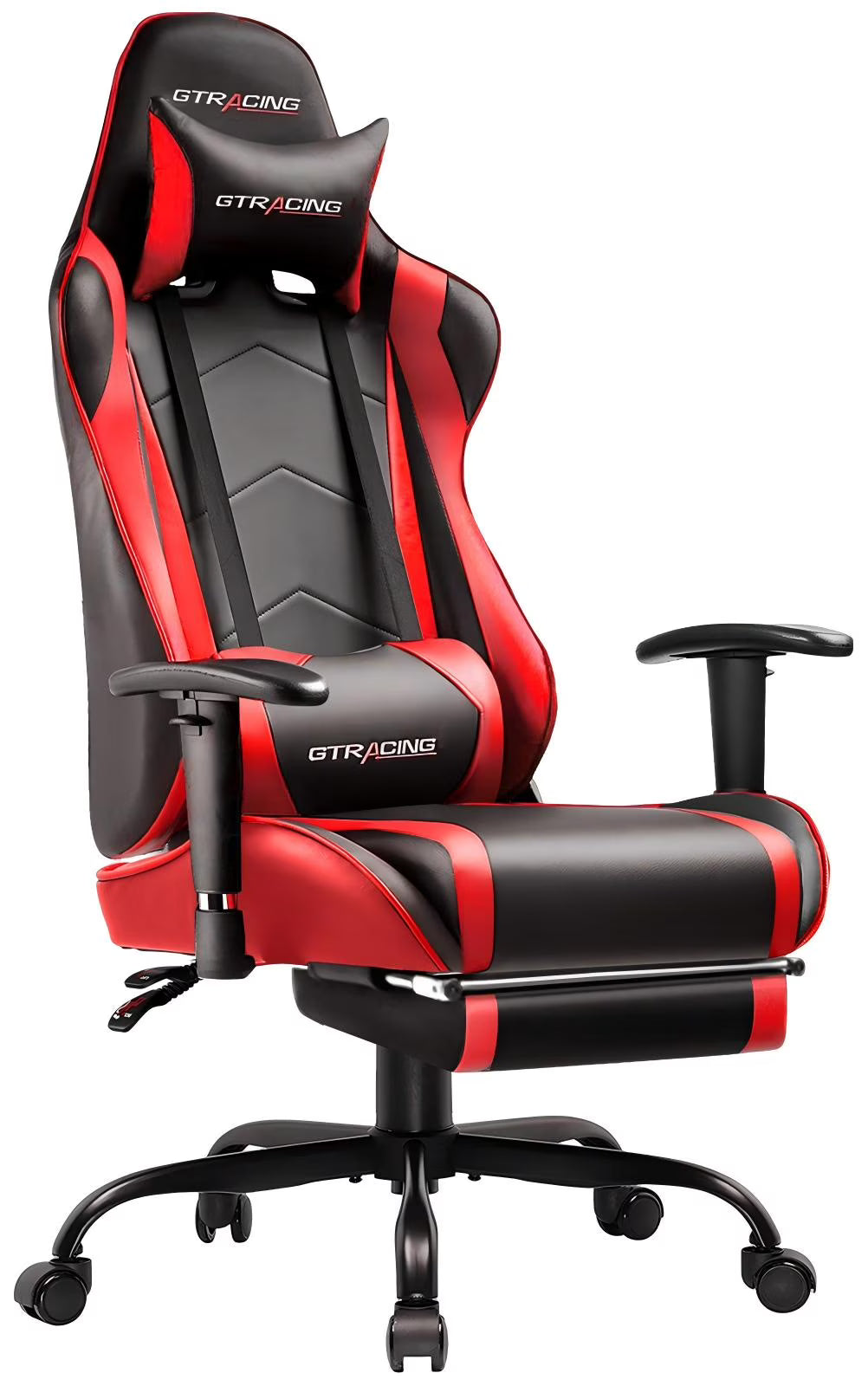 GTRACING Gaming Chair, Ergonomic Office Desk Chair with Lumbar Support, PU Leather, Footrest & Adjustable Headrest, Red - image 1