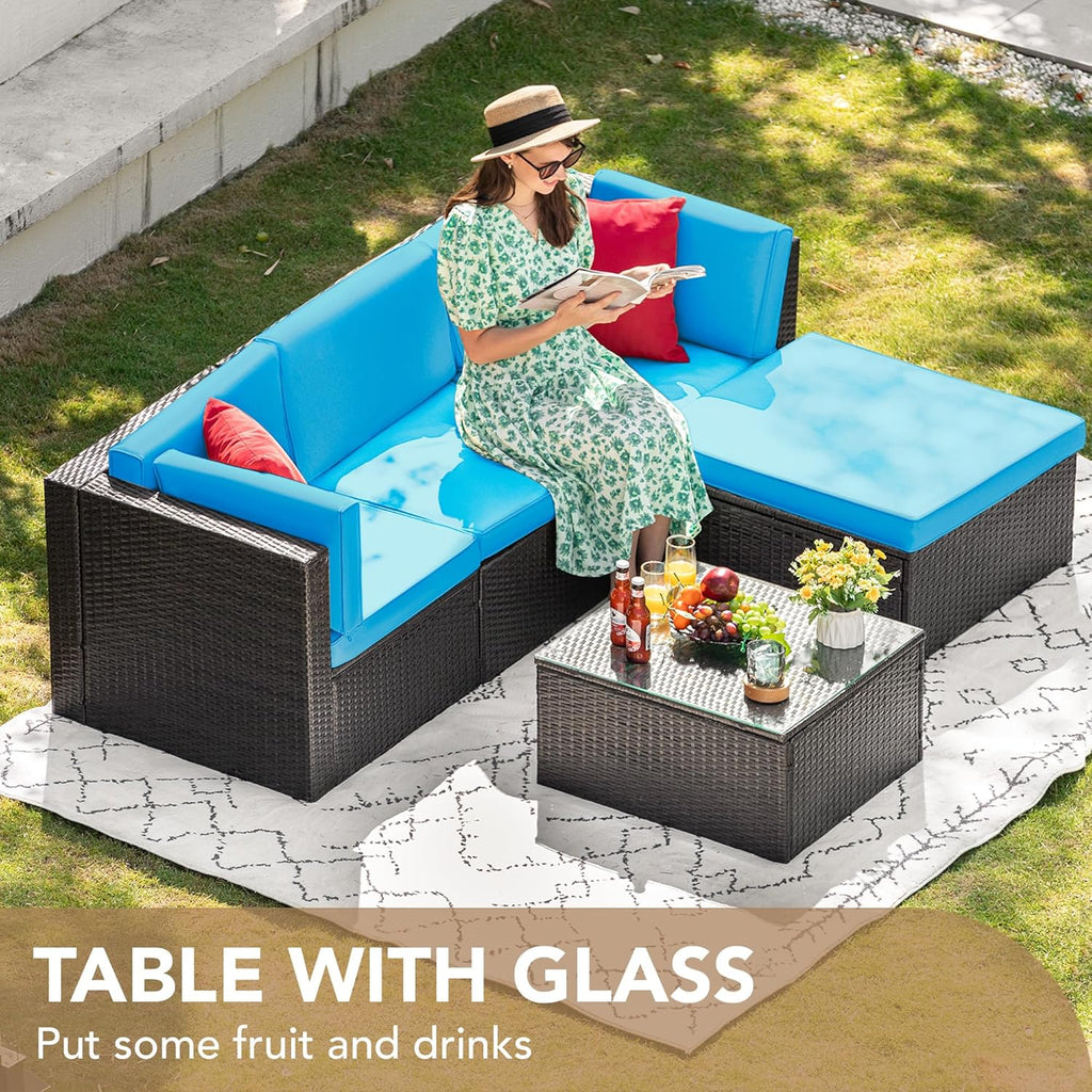 Devoko 5 Pieces Patio Furniture Sets All Weather Outdoor Sectional Patio Sofa Manual Weaving Wicker Rattan Patio Seating Sofas with Cushion and Glass Table(Beige) - image 45