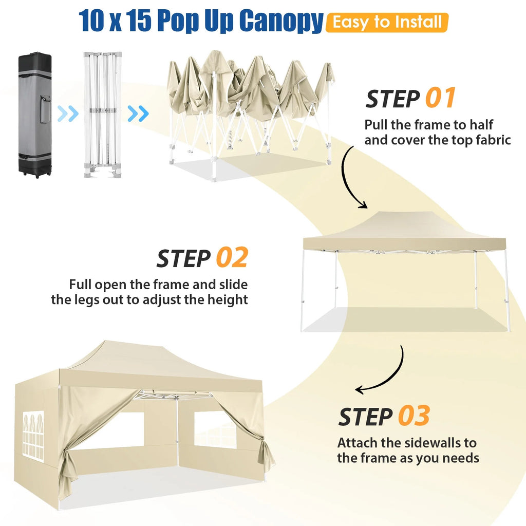 Hoteel 10x15 Heavy Duty Canopy Tent with 4 Sidewalls,Pop up Canopy for Parties Wedding,Commercial Easy up Gazebo with Roller Bag,UV 50+ &,Black - image 64