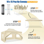 Hoteel 10x15 Heavy Duty Canopy Tent with 4 Sidewalls,Pop up Canopy for Parties Wedding,Commercial Easy up Gazebo with Roller Bag,UV 50+ &,Black - image 64
