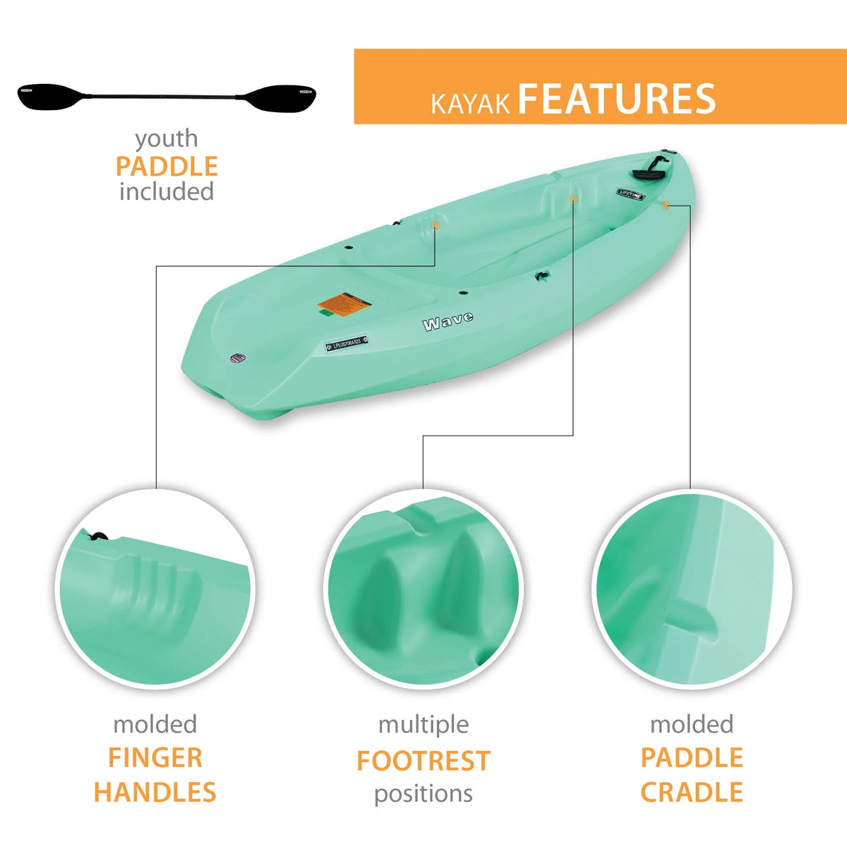 Lifetime Wave 6 ft Youth Kayak, Seafoam Green (91237) - image 4