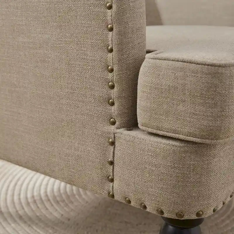 Set of 2 Arm Chair Upholstered Button Tufted Accent Chair with Lumbar Pillow Beige/ Grey/ Light Blue - image 39