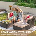 Devoko 5 Pieces Patio Furniture Sets All Weather Outdoor Sectional Patio Sofa Manual Weaving Wicker Rattan Patio Seating Sofas with Cushion and Glass Table(Beige) - image 5