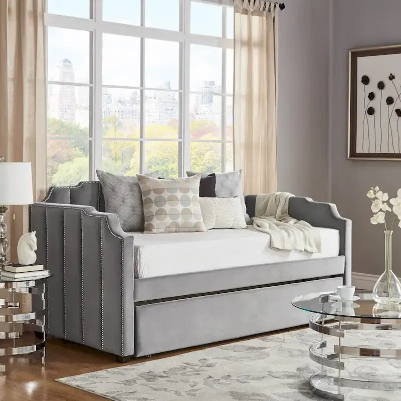 iNSPIRE Q Modern Chareau Glam Grey Velvet Daybed - image 4