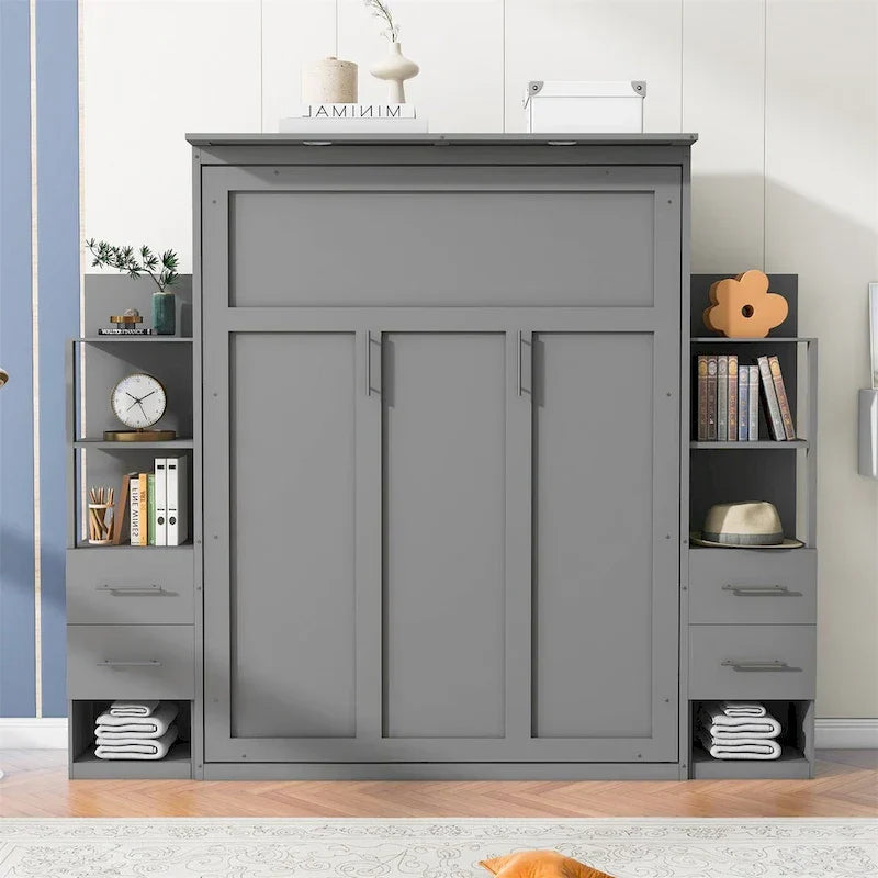 Merax Murphy Bed with Shelves, Drawers, and Integrated LED Lighting - image 3