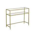 Elegant Gold Tempered Glass Console Table with Metal Frame and Dual Shelves - 39.4L x 13.8W x 31.5H - image 1