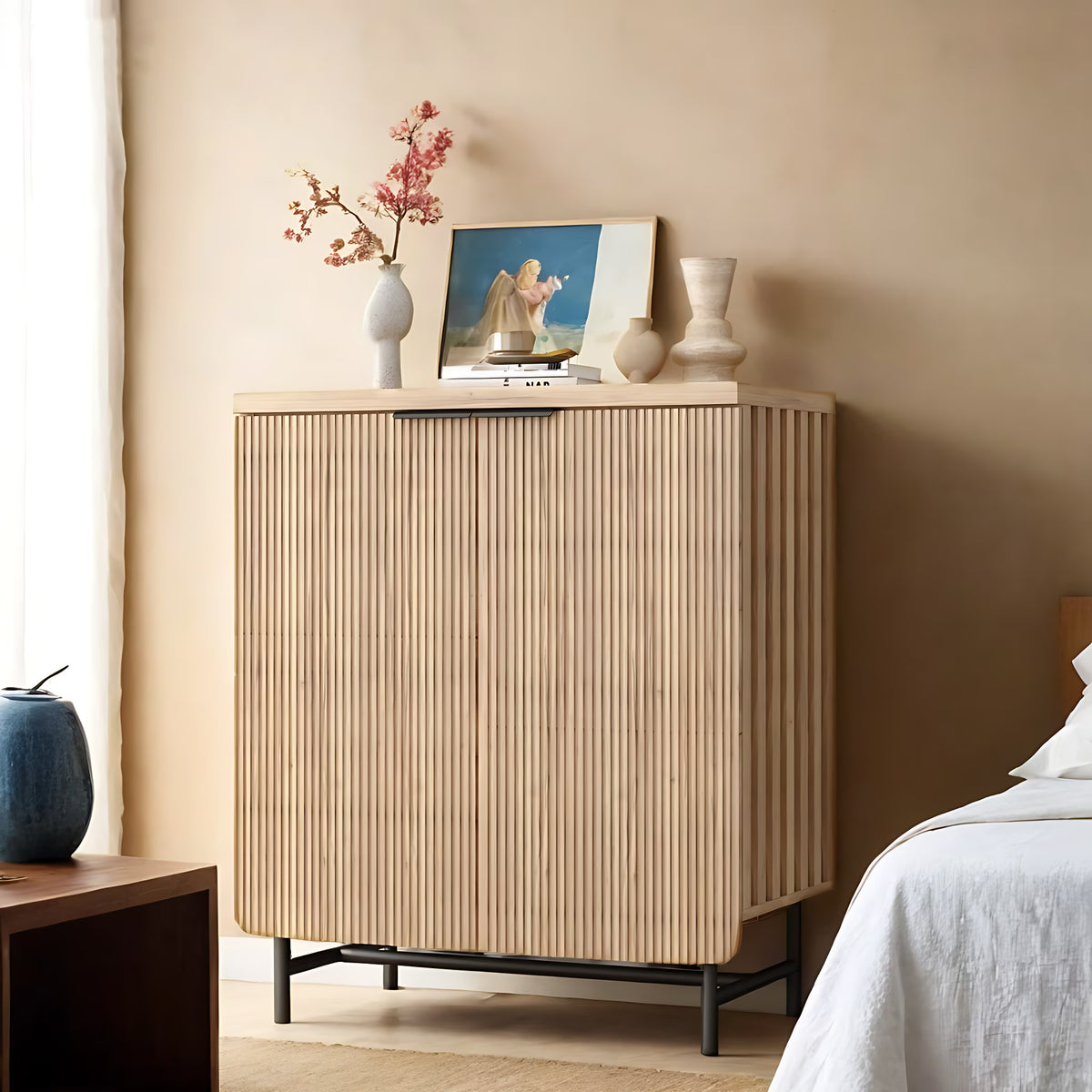 Vivvoo 30" Wood Nightstand Fluted Door Accent Cabinet - image 1