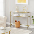 Elegant Gold Tempered Glass Console Table with Metal Frame and Dual Shelves - 39.4L x 13.8W x 31.5H - image 3