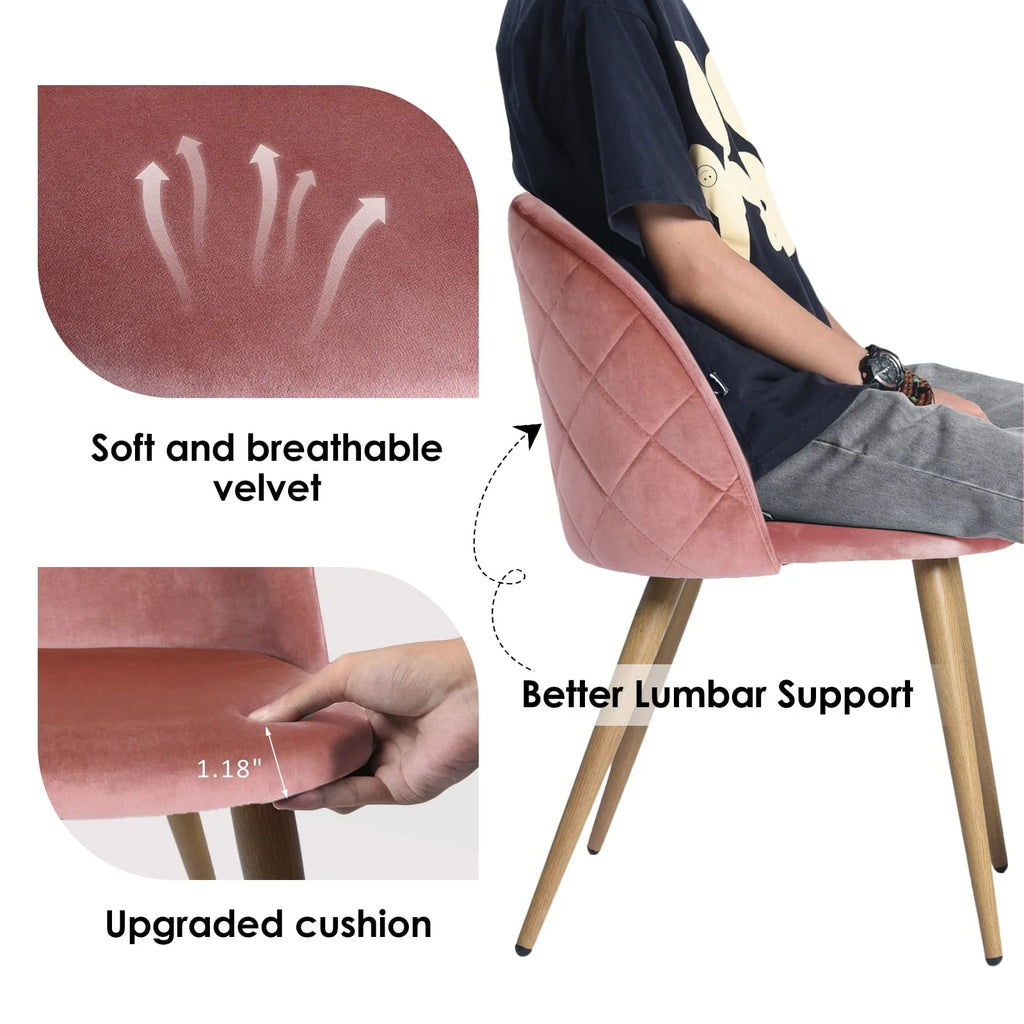 Homy Casa Velvet Upholstered Dining Chairs Set of 2 with Backrest for Kitchen, Rose - image 5