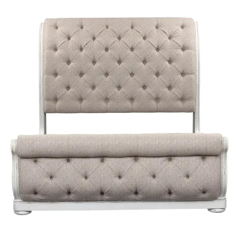 Antique White King Sleigh Bed with Upholstered Design from Magnolia Manor - image 4
