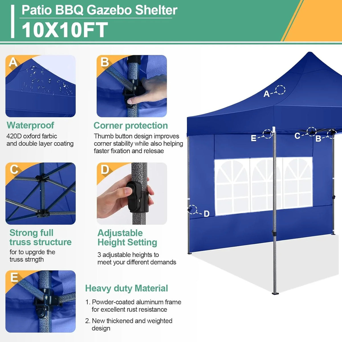 COBIZI 10x20 Heavy Duty Pop up Canopy Tent with 6 sidewalls Easy Up Commercial Outdoor Canopy Wedding Party Tents for Parties All Season Wind & Waterproof Gazebo with Roller Bag,Black(Frame Thickened) - image 143