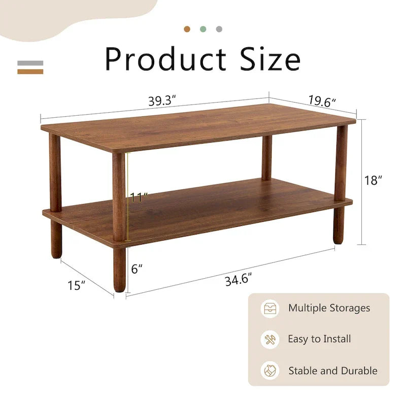 39-Inch Coffee Table with Two-Tier Design and Rubberwood Legs - image 23
