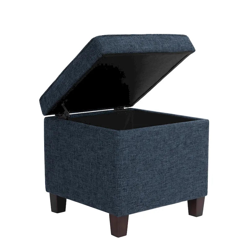 Navy Blue Woven Fabric Storage Ottoman - 18-Inch Square Tray Top - image 3