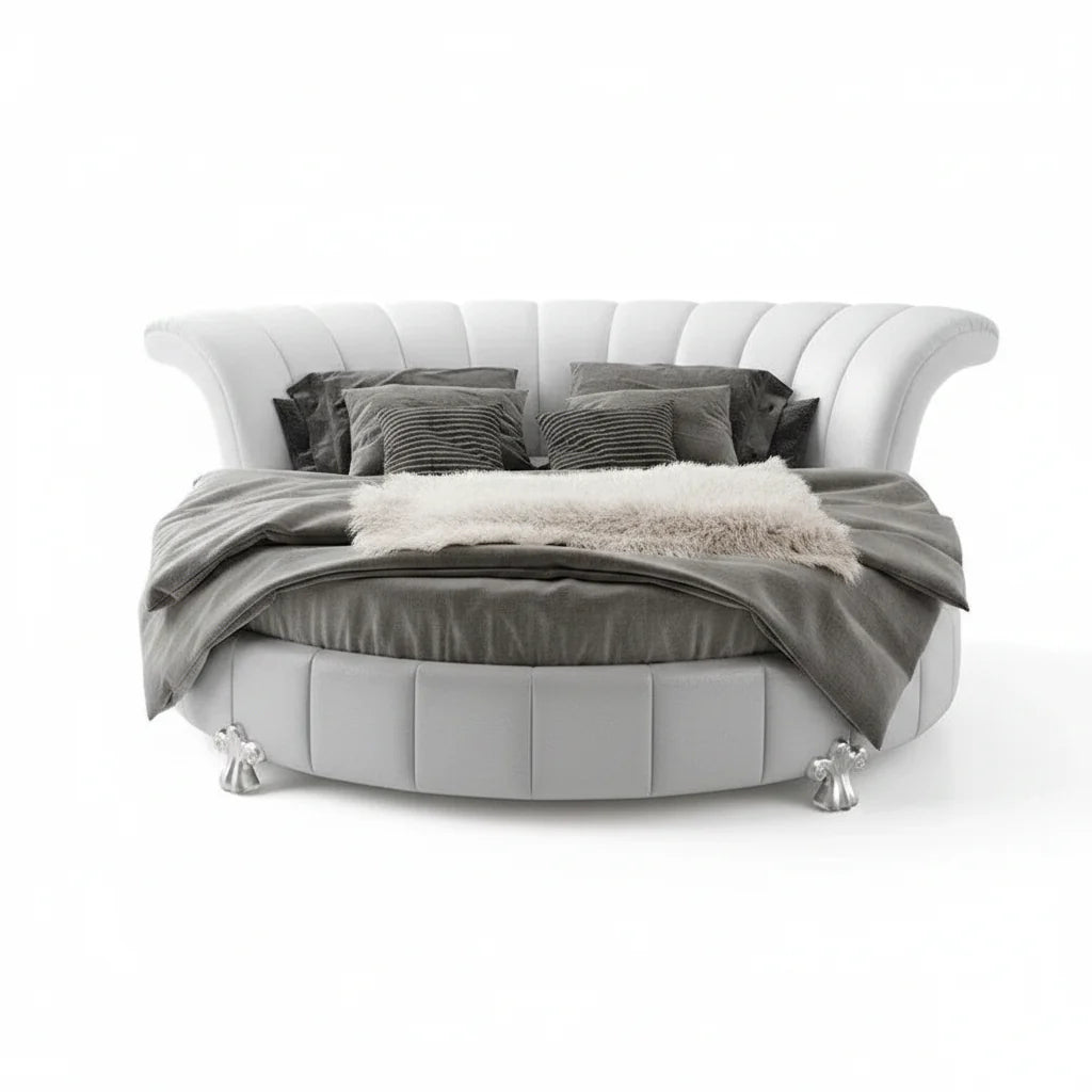 Sofacraft White Faux Leather Venetian Round King Bed - image 1