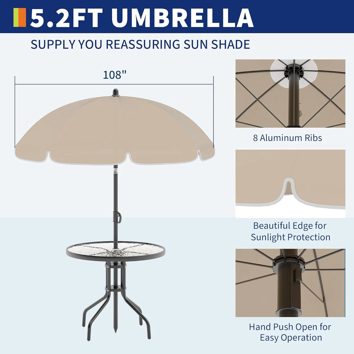 6 Pieces Outdoor Dining Set With Umbrella, Patio Table and 4 Folding Chairs With Umbrella, Garden Patio Furniture Set With Umbrellas, Tempered Glass Top Dining Table - image 19