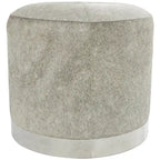 Gray Leather Patchwork Living Room Stool with Silver Metal Base - Roche River Decor - image 10