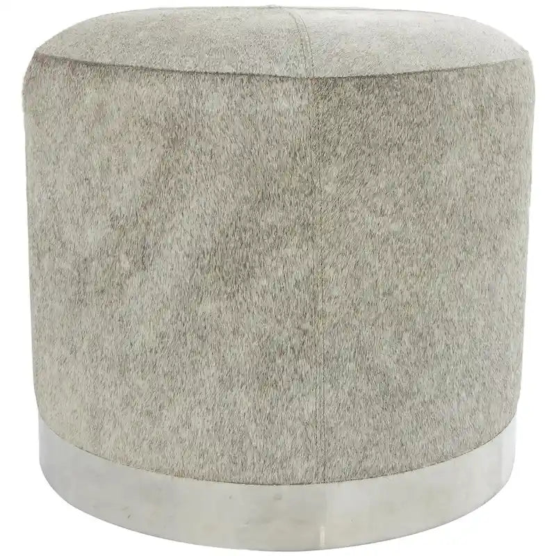 Gray Leather Patchwork Living Room Stool with Silver Metal Base - Roche River Decor - image 10