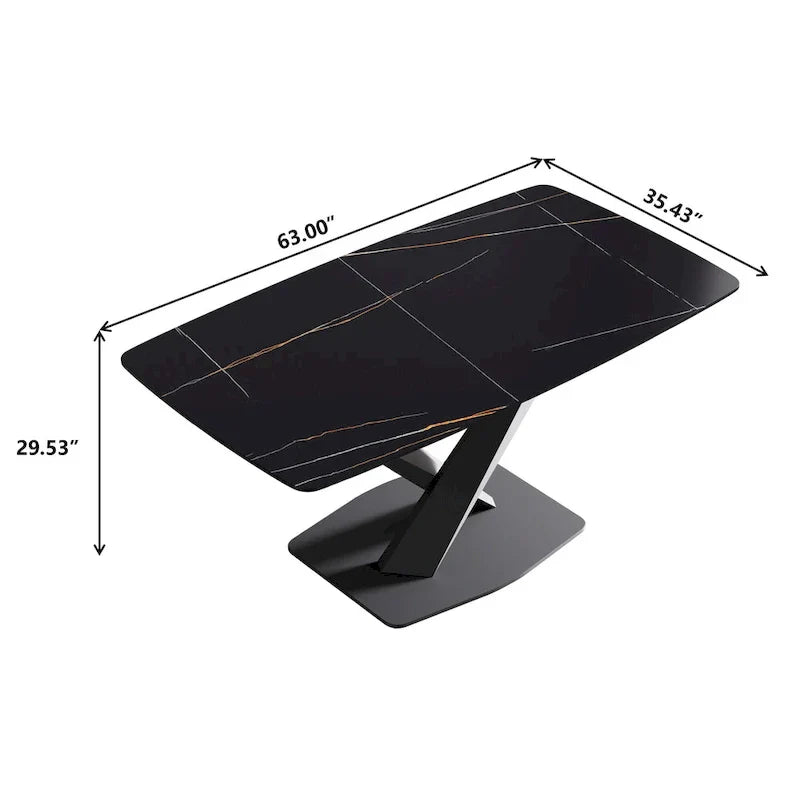 63-Inch Contemporary Dining Table with Slate Stone Surface and Metal Legs, Marble Finish - image 36