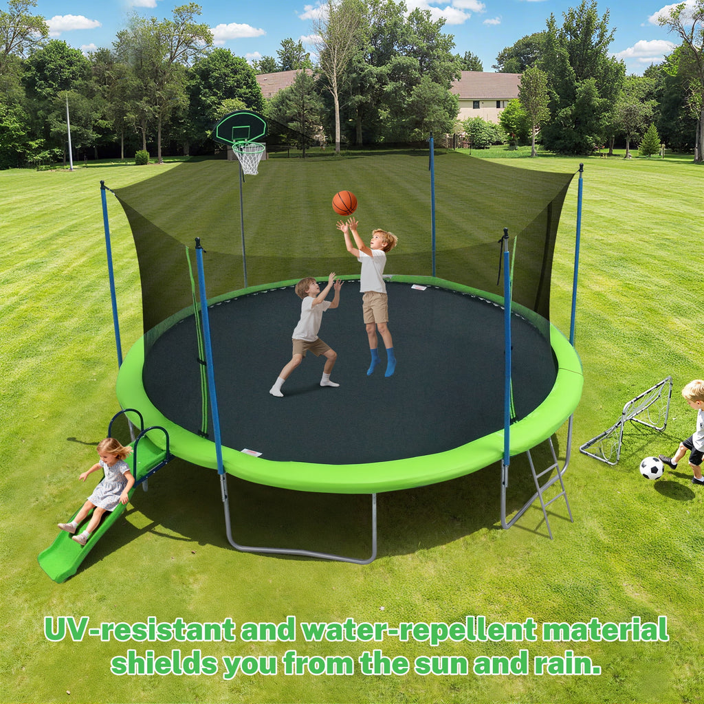 12FT Trampoline with Slide, Swings, SEGMART Recreational Trampoline with Basketball Hoop and Ladder, Heavy Duty Outdoor Backyard Trampoline with Net for Kids and Adults, Green - image 16