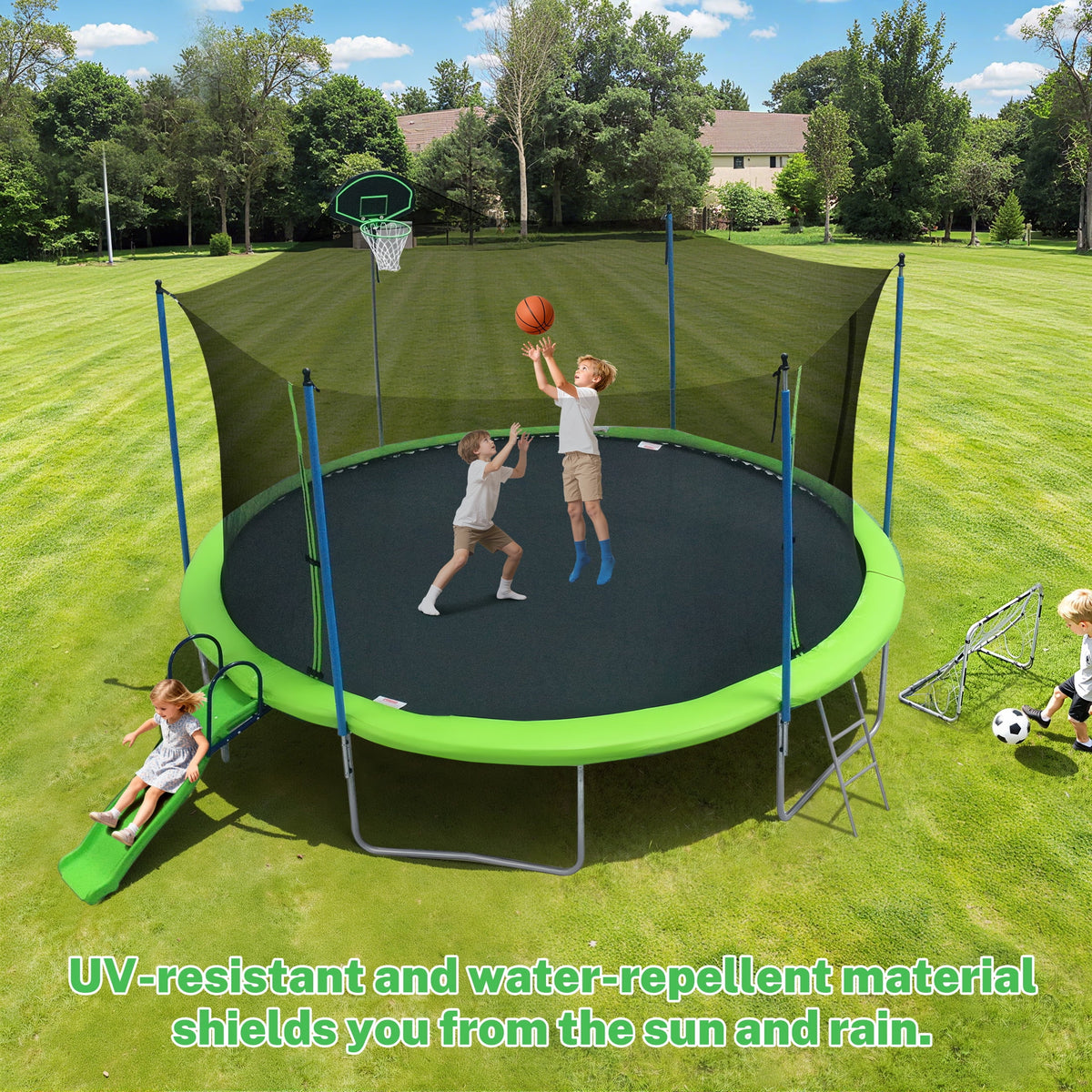 12FT Trampoline with Slide, Swings, SEGMART Recreational Trampoline with Basketball Hoop and Ladder, Heavy Duty Outdoor Backyard Trampoline with Net for Kids and Adults, Green - image 16