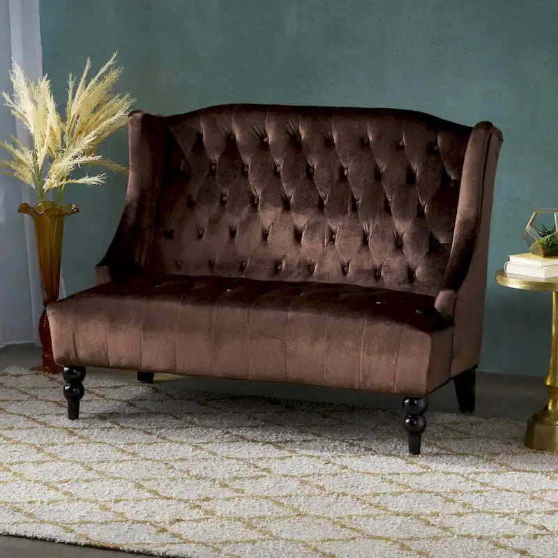 Christopher Knight Home Leora Contemporary Glam Tufted Velvet Wingback Loveseat - image 12