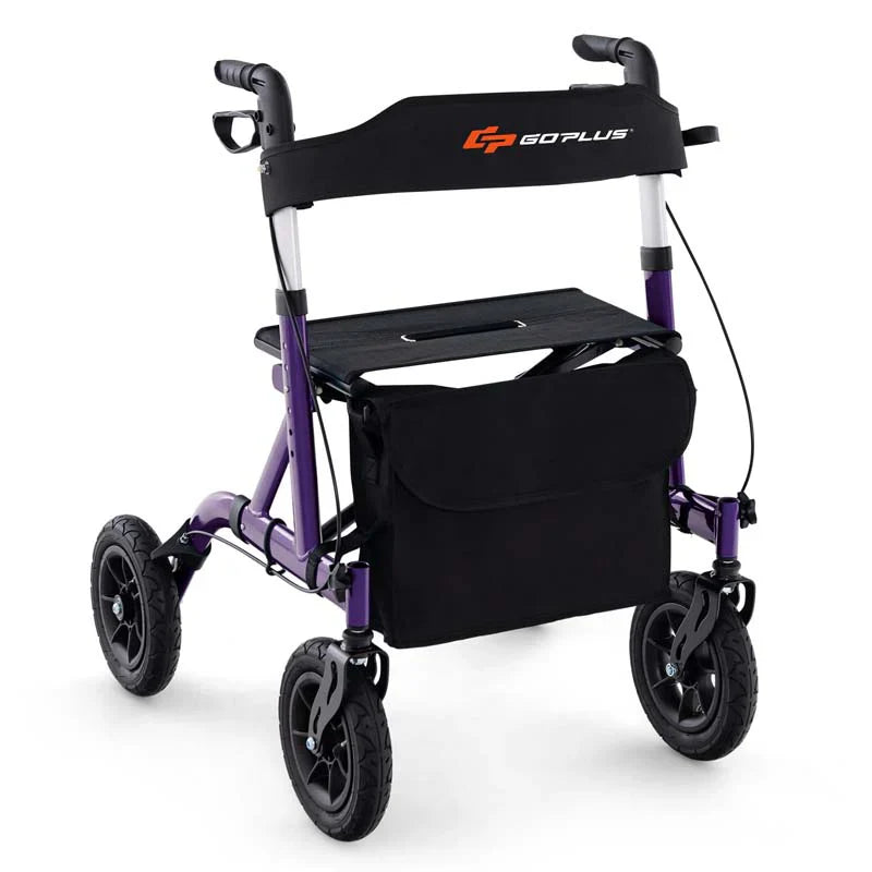 Foldable Rolling Walker with 9.5" All Terrain Pneumatic Wheel, Heavy Duty Height Adjustable Rollator Walker with Seat for Seniors - image 2