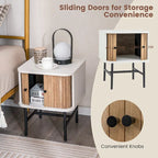 Set of 2 Nightstands with Sliding Doors and Metal Legs - image 10