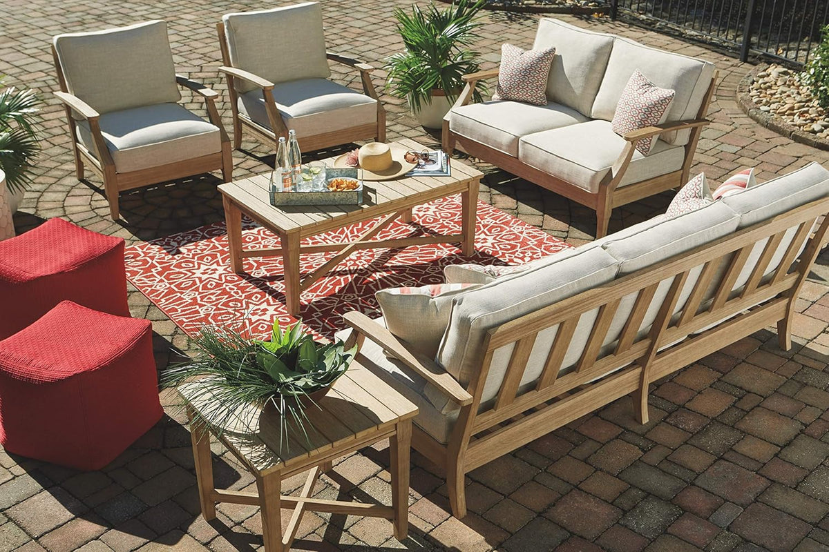 Signature Design by Ashley Clare View Coastal Outdoor Patio Eucalyptus Sofa with Cushions, Beige - image 68