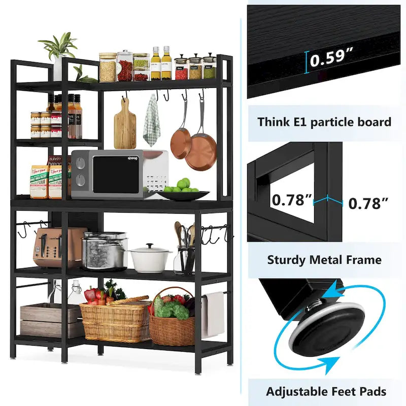 43-Inch Kitchen Bakers Rack with Microwave Stand - 5-Tier Utility Storage Shelf and 10 Hooks for Kitchen and Living Room - image 15