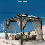 10x10 Hardtop Gazebo with double metal roof, aluminum frame, net, and curtain. All-weather, ideal for patio, deck, garden, backyard. Khaki. - image 12