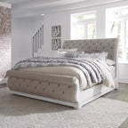Antique White King Sleigh Bed with Upholstered Design from Magnolia Manor - image 1
