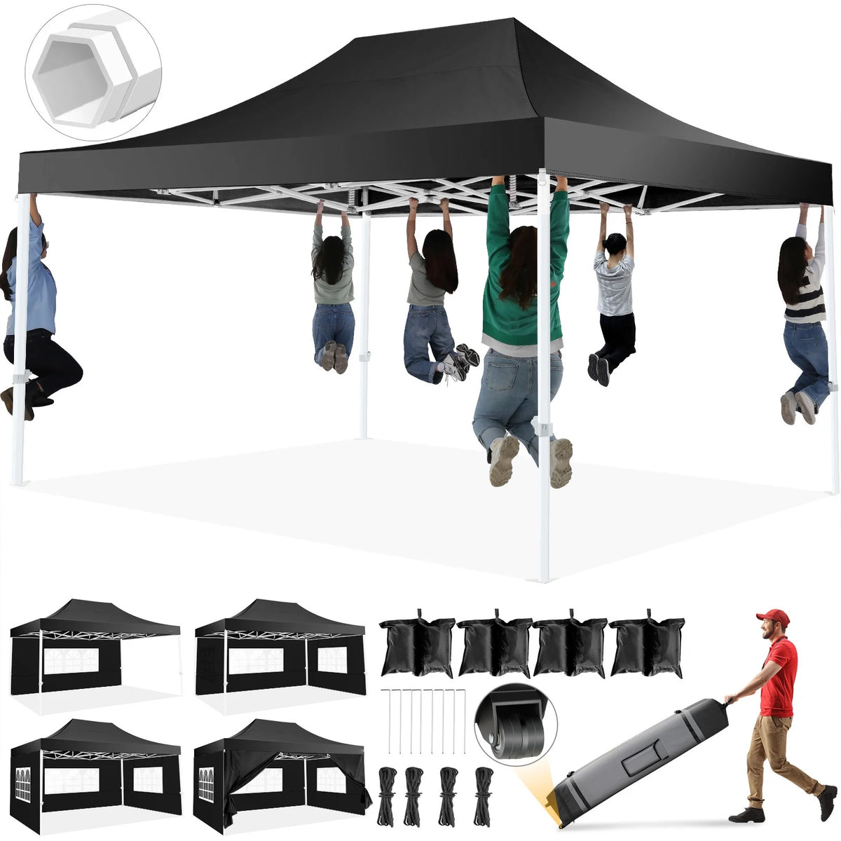 Hoteel 10x15 Heavy Duty Canopy Tent with 4 Sidewalls,Pop up Canopy for Parties Wedding,Commercial Easy up Gazebo with Roller Bag,UV 50+ &,Black - image 2