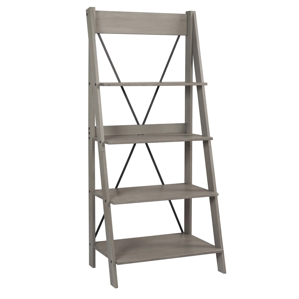 Walker Edison Solid Wood 4-Shelf Ladder Bookshelf, Brown - image 23