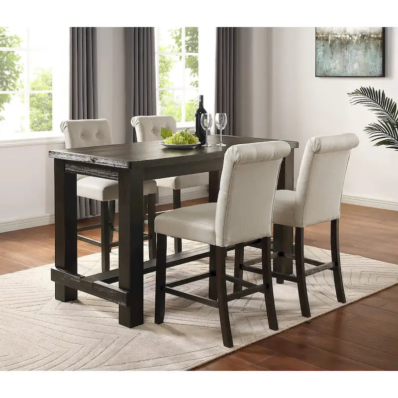 Roundhill Furniture Leviton 5-Piece Counter Height Dining Set in Antique Black Wood Finish - image 13