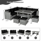 7 Pcs Rattan Patio Dining Furniture Sectional Sofa Set with Dining Table, Ottomans & Cushions - image 65