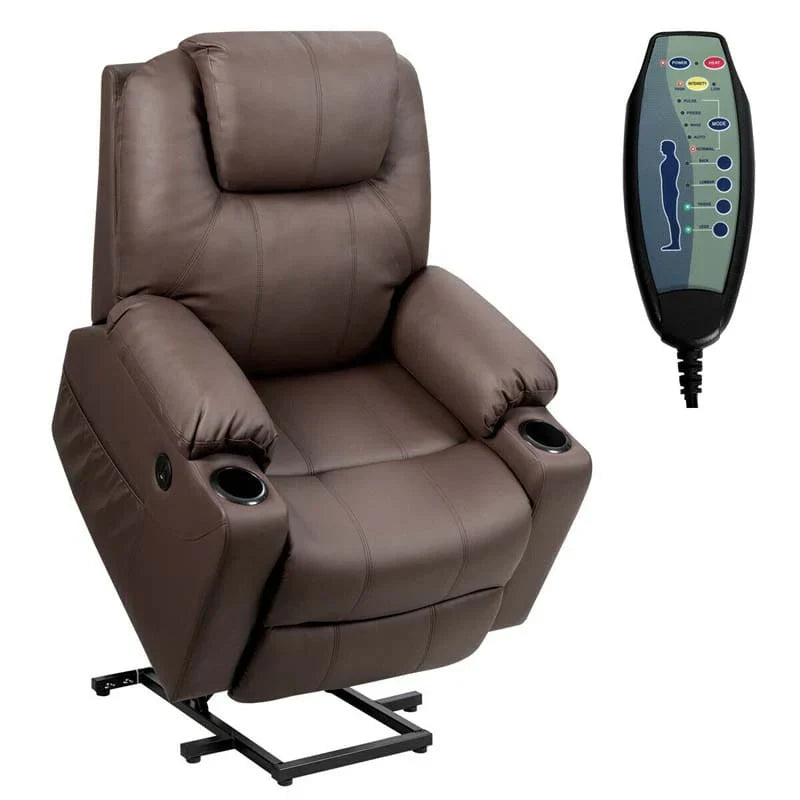 Electric Power Lift Recliner, Leather Massage Reclining Sofa, Elderly Lift Chair with Lumbar Heating & 8 Vibrating Nodes, Cup Holder, USB Port - image 2