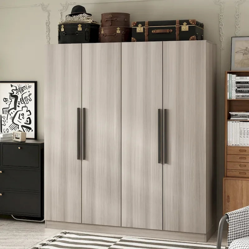 Modern Freestanding Solid Wood Wardrobe Closet With Storage Shelves - image 3