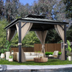 10x10 Hardtop Gazebo with double metal roof, aluminum frame, net, and curtain. All-weather, ideal for patio, deck, garden, backyard. Khaki. - image 2
