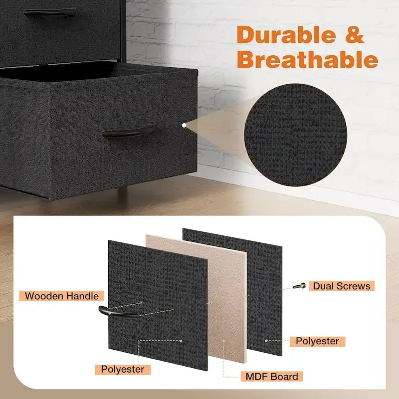 8-Drawer Tall Fabric Dresser with Wood Top and Sturdy Steel Frame - Stylish Bedroom Storage Solution - image 6