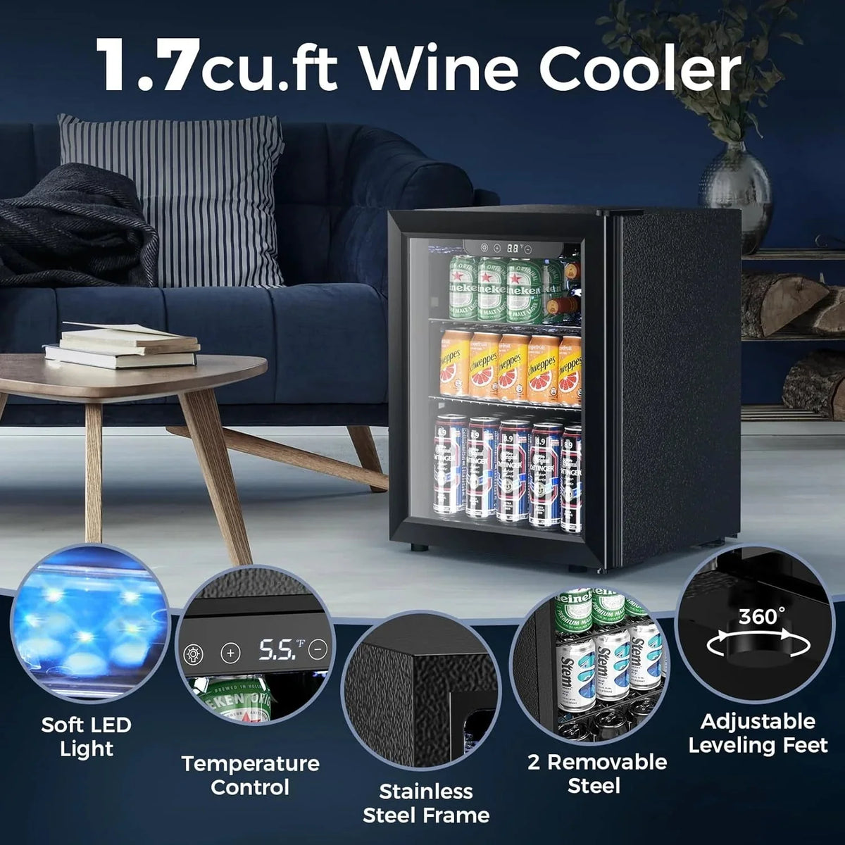 Mini Fridge 130 Can Beverage Refrigerator Cooler, 3.2 Cu.Ft Drink Fridge for Soda Wine Beer, Adjustable Temperature Control for Home Office, Black - image 45