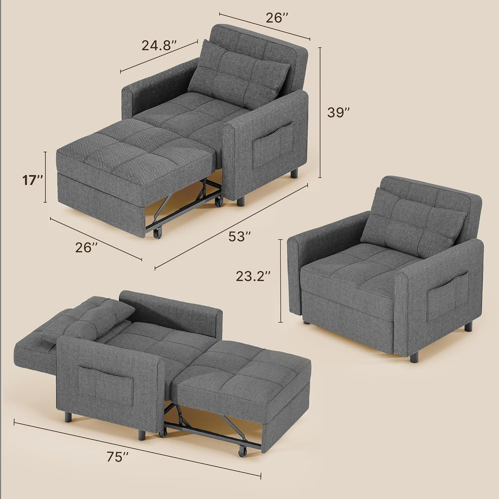 Sofa Bed Chair 3 in 1 Convertible Pullout Single Sleeper Chair Bed Spacious Multifunctional Sofa - image 15